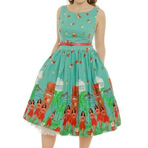 DELTA' TEAL TIKI PRINT SWING DRESS